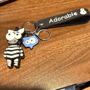 Charming Zebra Keychain with Blue Accent